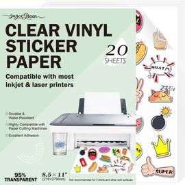 JAGERGREEN Clear Printable Vinyl Sticker Paper for Inkjet & Laser Printer, 20 Sheets 8.5x11 Inch 95% Glossy Transparent Vinyl Sticker Paper Waterproof for Custom Stickers, Labels, Decals