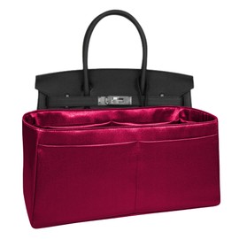 Meenda Purse Organizer Insert for Birkin 30, Premium Satin Handbag Organizer, thin, Lightweight, soft, smooth, silky texture, flexible, Gift for Women, (Red PB30)