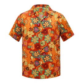 American Trends 70s Shirts for Men 70's Outfits Mens Hippie Disco Shirt 60s Outfits for Men Themed Retro Clothes Orange Flower XL