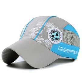 Kids Lightweight Sun Hat Quick Dry Baseball Cap Airy Mesh UV Protection Cover Football Caps Outdoor Sports Hat with Adjustable Buckle Breathable Baseball Cap Boys Age 5-10 Years (Grey Football)