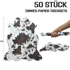 Whemyreat Pack of 50 Disposable Paper Place Mats with Cow Print, 35 cm, Western Style, Country House Style, Western Cowboy Place Mats, Paper Place Mats for Home, Kitchen, Dining Room, Table Decoration
