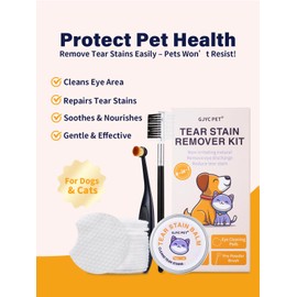 GJYC PET Tear Stain Remover Kit for Dogs and Cats – Upgraded Eye Cleaning Care Set [New & Improved] with Balm, Comb, Brush & Cotton Pads – Gently Helps Clean & Reduce Stains