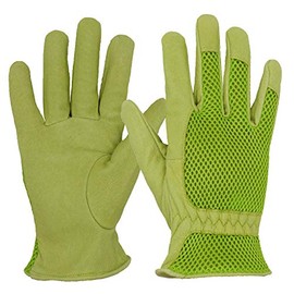 Leather Gardening Gloves for Women, 3D Mesh Comfort Fit- Dexterity and Breathable Garden Yard Working Gloves(Small, Green)
