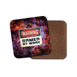 1 x Warning Gamer at Work Cork Backed Drinks Coaster for Tea & Coffee #4184 (1 Coaster)
