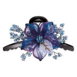 Copper Wire Hair Claw Clips for Women, Hand-woven High-level Design Rhinestones Metal Claw Barrettes Large Plastic Flower Crystal Jaw Clip Styling Accessories for Ladies Thick Thin Hair (Blue Flower)