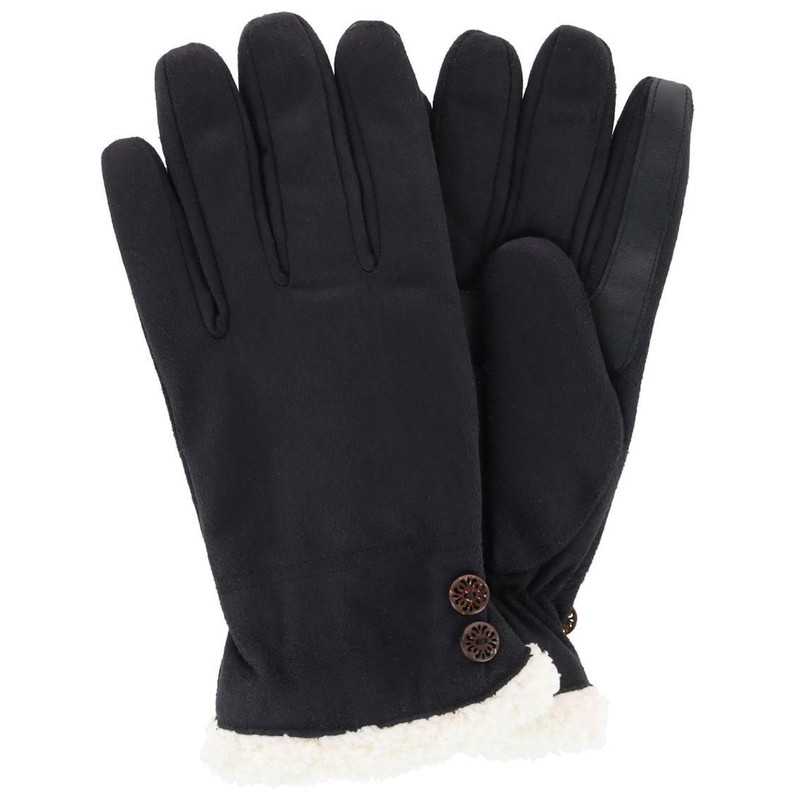 Isotoner Damen Mikrofaser-Winterhandschuh mit Knopf-Detail, Größe L/XL, Schwarz, Schwarz ,