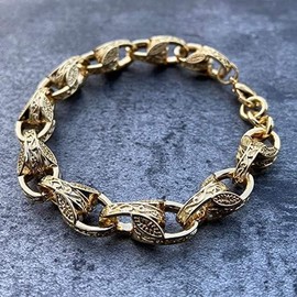 THE BLING KING Men's 8-inch Gold 9mm 3D Patterned Tulip Bracelet: Exquisite Detailing, 8mm Width, Lobster Claw Clasp, Ideal Fit for 8 to 9-inch Wrists with a Luxurious Weight of 26 grams