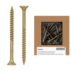 HELPMATE - Universal Screws Countersunk Head 4.0 x 50 Yellow Passivated - Pack of 200 Wood Screws with PZ 2 Drive and Partial Thread - Chipboard Screws for Indoor and Protected Outdoor Use
