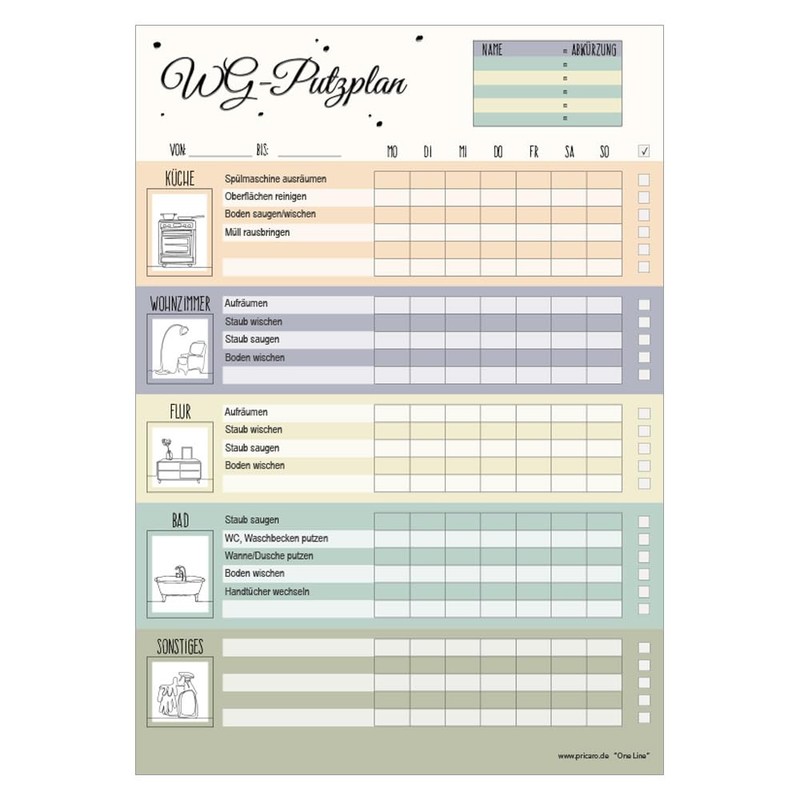 PRICARO One Line Cleaning Plan A4 25 Sheets (Pack of