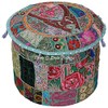 Stylo Culture Cotton Patchwork Embroidered Ottoman Stool Pouf Cover Green