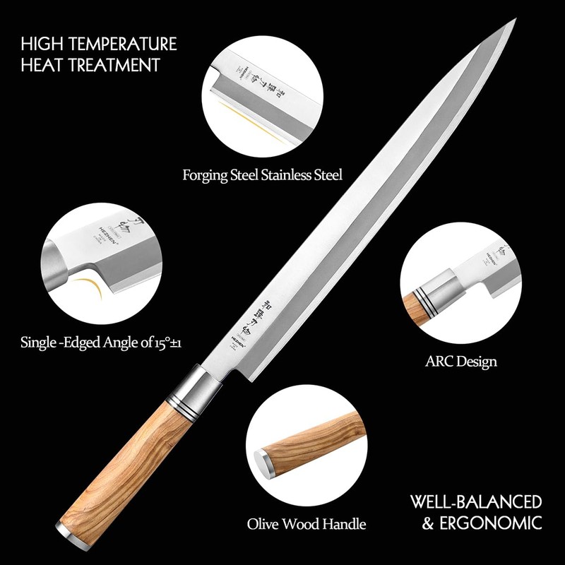 HEZHEN 300mm Sashimi Knife,Forged Steel Sushi Yanagiba Knife, Sushi Slicing,