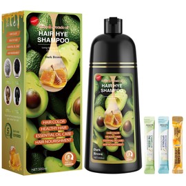 Dark Brown Hair Dye Shampoo 3 in 1 for Women & Men 100% Gray Hair Coverage - Herbal Ingredients Natural Plant Hair Color - Hair Dye in Minutes 17.6 Fl Oz