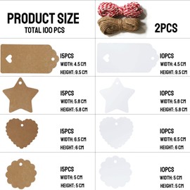 Pack of 100 gift tags, kraft paper pendants, gift tags, kraft paper, gift tags, Christmas gift labels, bottle tags for labelling, gift decoration