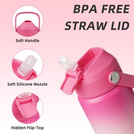 BJPKPK Insulated Water Bottle with Straw Lid, 12oz Thermo Water Bottles with Soft Nozzle, Flex Handle & Non-slip Boot, BPA Free Leak Proof Stainless Steel Metal Thermo, Tumblers, Cups,Cherry