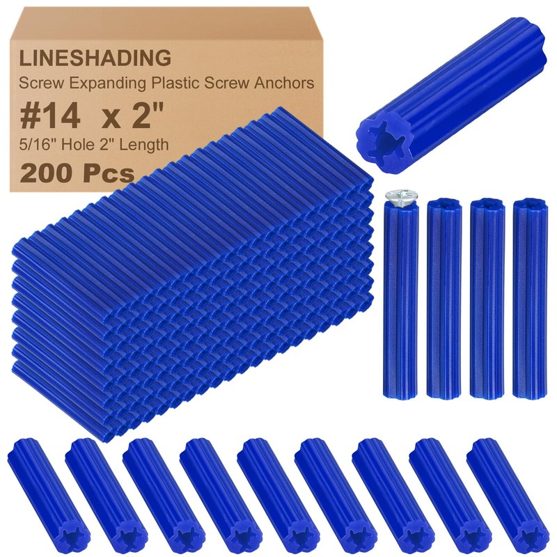 Lineshading 200 Pcs 5/16" Hole Screw Expanding Plastic Screw Anchors
