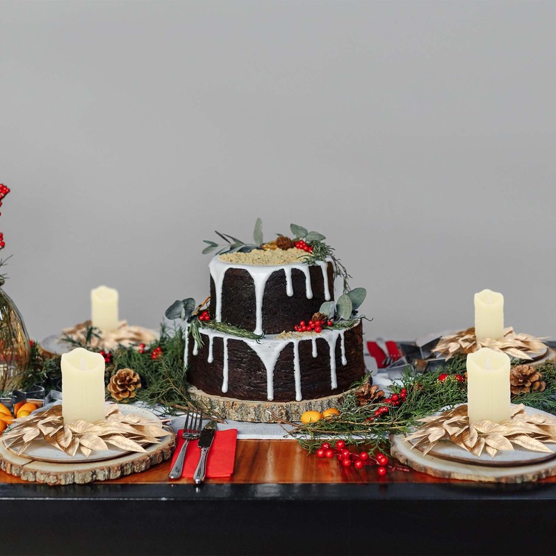 4 Pcs Christmas Artificial Gold Bay Leaf Candle Rings Gold
