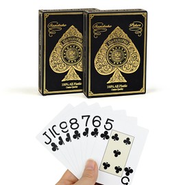 MABAHON 2 Pack Plastic Playing Cards, Deck of Cards, for Blackjack, Euchre, Texas Hold'em Card Premium Poker Card, Waterproof Playing Cards (2pcs Gold)