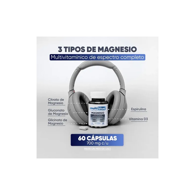 Multiblue Magnesio Con Vitaminas Fortalece Huesos 60caps