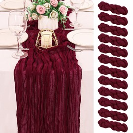 12 Pack 120 Inch Burgundy Cheesecloth Table Runner Boho Rustic Gauze Sheer Romantic 10 FT Long Cheese Cloth Table Runner for Bridal Baby Shower Wedding Party Birthday Holiday Home Easter Decor