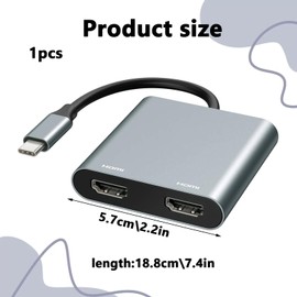USB C to Dual HDMI Adapter 4K@60Hz, HDMI Adapter, HDMI Splitter for Dual Monitors, USB C to HDMI Splitter Extended Display Support Dual Monitors, Compatible with MacBook, MacBook Pro, Dell XPS