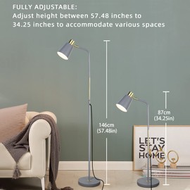 LALISU Floor Lamp, Industrial Floor Lamps for Living Rooms Rustic Farmhouse Reading Standing Floor Lamp Adjustable Metal Heads Indoor Task Lighting for Living Room Bedroom Office Home Décor (Grey)