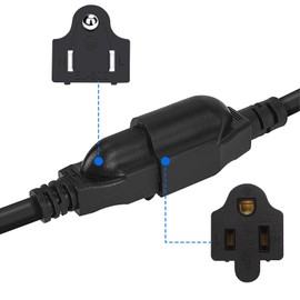 Extension Cord Splitter 1 to 2 Short 3 Prong Outlet Splitter 16/3 SJTW Heavy Duty Power Extender for Home Decor Indoor Outdoor Christmas Lights, UL Listed, 18 Inches