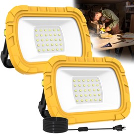 T-SUNiceM LED Work Light, 1100LM 6500K Portable Work Light, Work Lights on Stand Rotatable Stand and Handle, 5.9FT Cord with Plug, Hook Design LED Flood Light for Workshop Garage, Construction 2Pack
