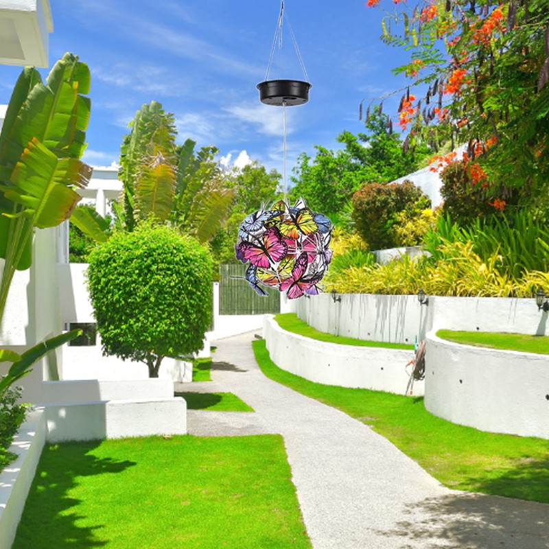 Solar Powered Garden Hanging Lights Mesh Orb with Butterflies Waterproof