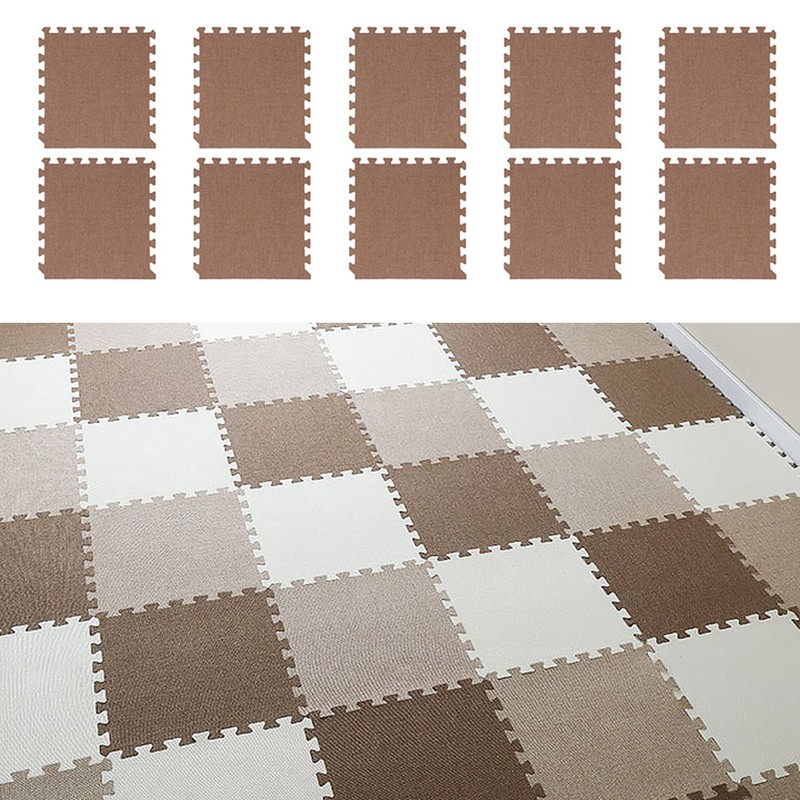 10pcs Cotton Linen Interlocking Carpet Tiles Anti Slip Floor Protection