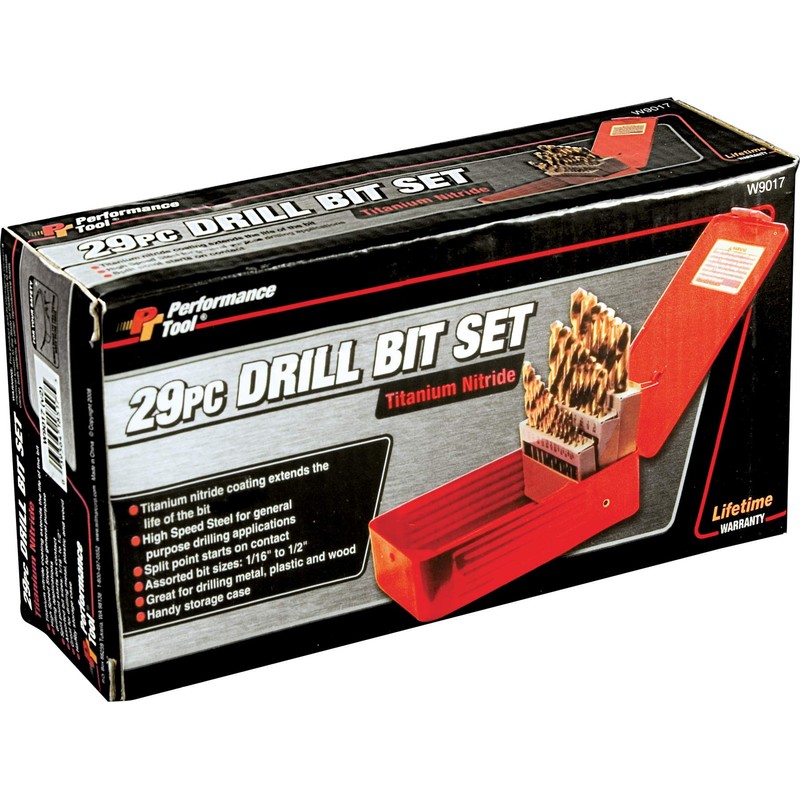 Performance Tool W9017 Drill Bit Set with Steel Case Titanium