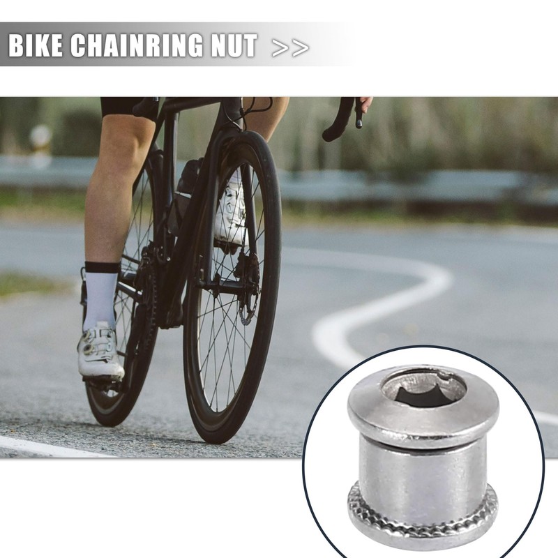 X AUTOHAUX 10pcs Silver Tone 8.5mm Chainring Nuts Road Bicycle