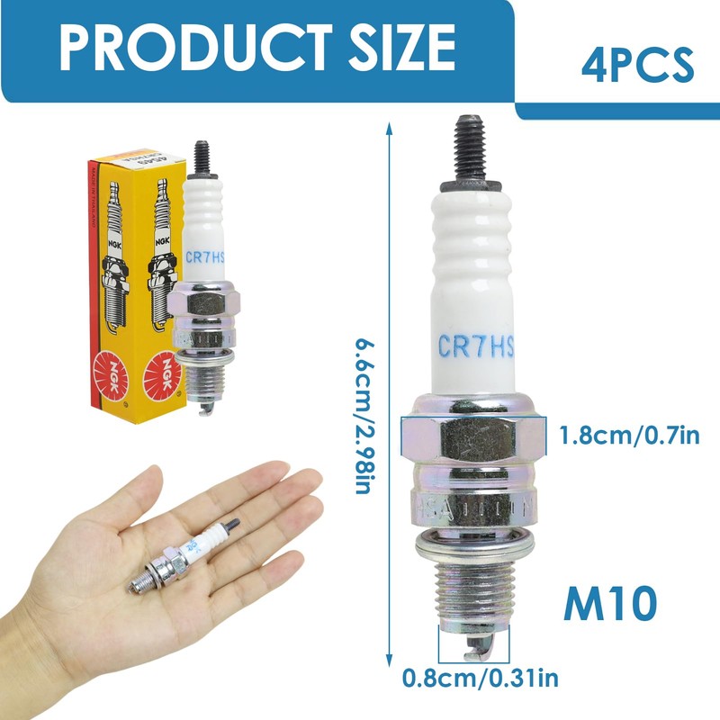 Pack of 4 Spark Plug CR7HSA for Scooters, Mopeds and