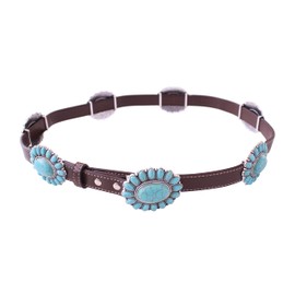 Wonderent Western Turquoise Flower Metal Concho Leather Belt No.10 (Large, Brown)