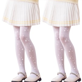 LOLANTA Girls Sparkly Sparkly Semi Opaque Tights for Dance Party Performance 6-12 Years, White