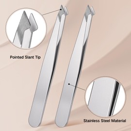 Honoson 3 Pieces Eyebrow Tweezers Stainless Steel Pointed Tip Pointed Hair Removal Tweezers Precision Splinter Plucking and Ingrown Hair Removal (Sliver)