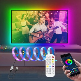USB Power DC5V RGB+IC LED Strip Light,5m Tape Light with Smart App Bluetooth Control,150LEDs Music Sync Color Changing Strip as PC TV Monitor Backlight/Bedroom Ambient Light,etc