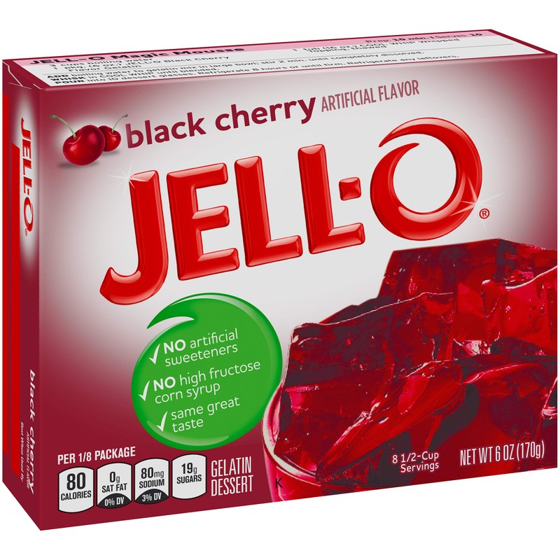Jell-O Black Cherry Gelatin Mix (6 oz Boxes, Pack of