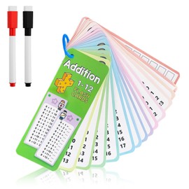 Addition Flash Cards 1-12 Addition Tables Flash Cards Maths Flashcards for Kids with 2 Dry Erase Pens 1 Rings Math Practice Cards Ducational Math Flashcards for 1st to 6rd Grades Classroom Home Fun