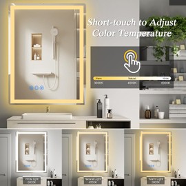 LED Bathroom Mirror 16X24 Makeup Mirror with Lights, Wall-Mounted Vanity Mirrors, Hollywood Lighted Mirror with Stepless Dimmable, Anti-Fog Wall Mirrors Back Front Light Bathroom Mirror (16"x24")