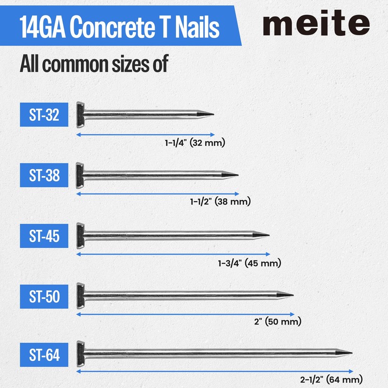 meite 14 Gauge Concrete Nails 2-1/2 Inch Leg T-Nails for