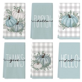 Artoid Mode - Juego de 6 toallas de cocina con diseño de hojas de eucalipto de Hello Pumpkin Fall (18 x 26 pulgadas), decoración de temporada para dar gracias