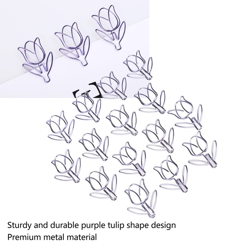 50Pcs Tulip Paper Clips Cute Purple Tulip Design Durable Metal