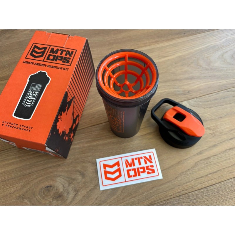MTN OPS Blender Shaker Pre-Workout Protein Bottle Black Orange &