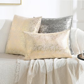JELLYMONI Sparkling Decorative Pillow Covers Set of 2,Gold Glitter Throw Pillows Cover 18x18in Inch for Living Room Bed Sofa Couch, Morden Home Luxury Decor(18x18in,Gold Champagne)
