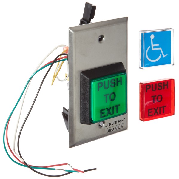 Securitron Square Emergency Exit Button, Single Gang, 2" Length, 2"