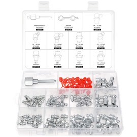 AutoWanderer Tool Grease Fittings Kit 70pc SAE & Metric Grease Zerk Assortment, Grease Needle Nozzle 1/4" 1/8" M6 M8 M10 Straight 45 90 Degree Zerk Fittings with 20pc Fitting Caps