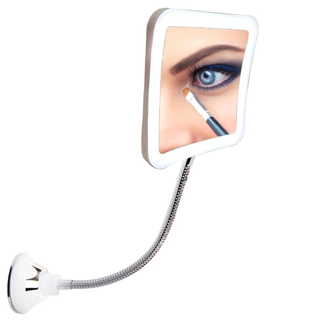 SunplusTrade Led 7X Magnifying Makeup Mirror Lighted Vanity Bathroom Square Mirror with 360 Degree Swivel Rotation, Flexible Gooseneck, and Locking Suction