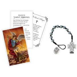 Saint Michael One Decade Car Rosary with Wallet Size St Michael Prayer Card, The Lord's Prayer Card - One Decade Rosary For Car Rearview Mirror, Catholic Cards Set - Rosario Para Carros -3 Items