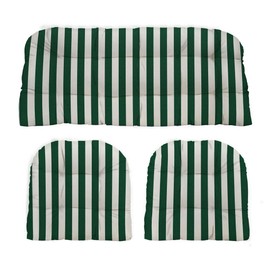 RSH DECOR: 3-Piece Wicker Tufted Cushion Set | for Large Wicker Sets | Outdoor Loveseat & U-Shaped Seat Cushions | Water & Fade-Resistant Spun Fabric | Hunter Green & White Stripe