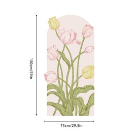 HueBurst Large Floral Wall Decals Peel and Stick Tulip Floral Arch Decal 59" H x 29.5" W Tulip Flower Wall Art Pink Yellow Vinyl Stickers for Door Bedroom Bathroom Entrance Decor